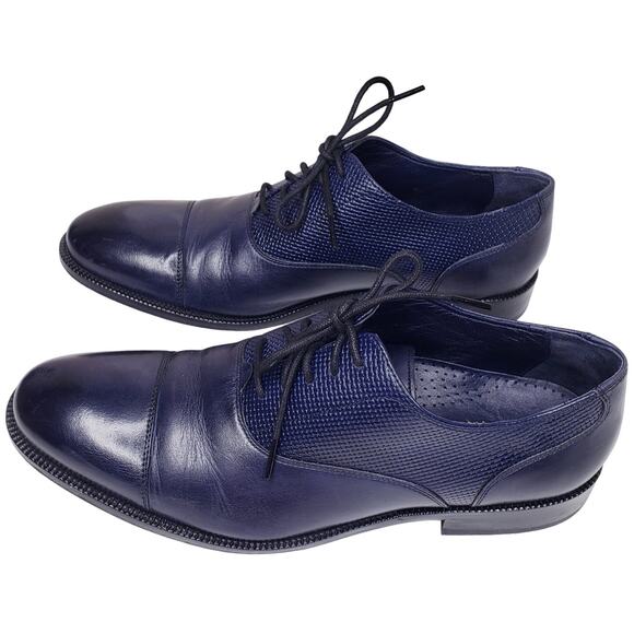 COLE HAAN Cap Toe Oxford Leather Dress Shoes Navy Basket Weave Men's Size 9M - Picture 1 of 16